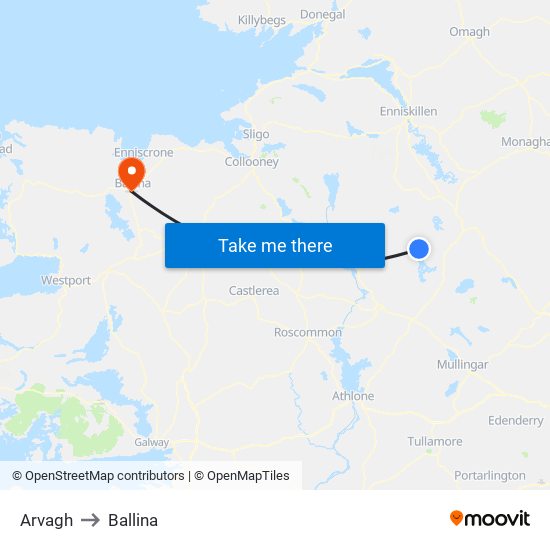 Arvagh to Ballina map
