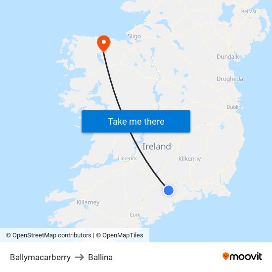 Ballymacarberry to Ballina map