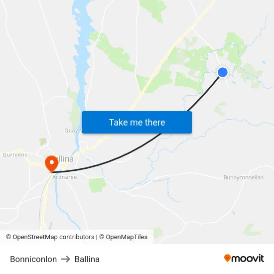 Bonniconlon to Ballina map