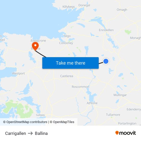 Carrigallen to Ballina map