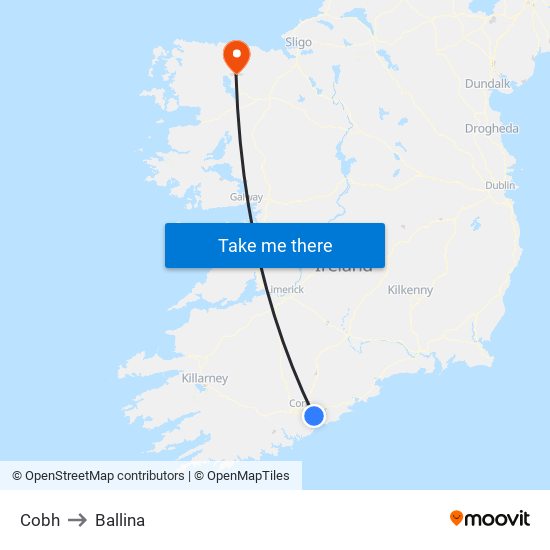 Cobh to Ballina map