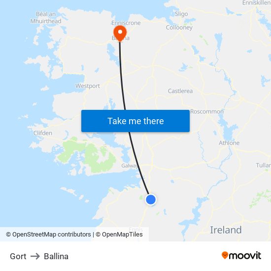 Gort to Ballina map