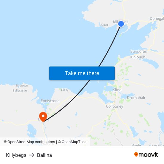 Killybegs to Ballina map