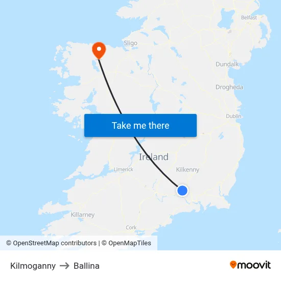 Kilmoganny to Ballina map