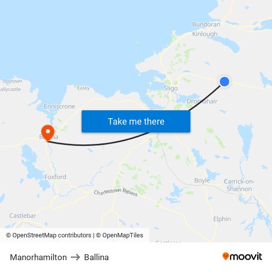 Manorhamilton to Ballina map