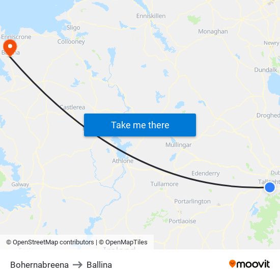 Bohernabreena to Ballina map