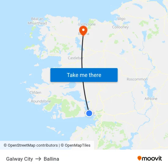 Galway City to Ballina map