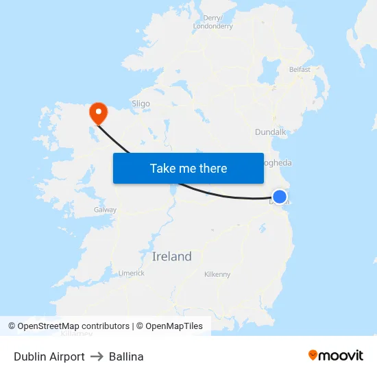 Dublin Airport to Ballina map
