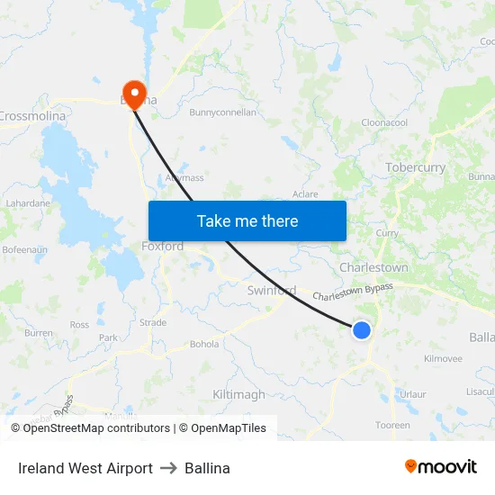 Ireland West Airport to Ballina map