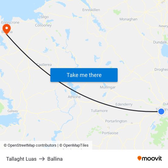 Tallaght Luas to Ballina map