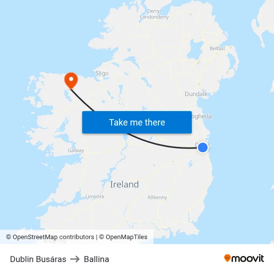 Dublin Busáras to Ballina map