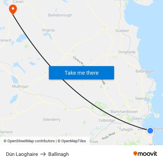 Dún Laoghaire to Ballinagh map