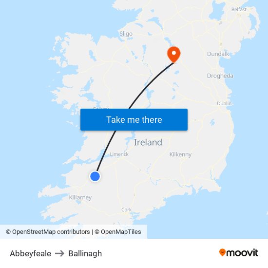 Abbeyfeale to Ballinagh map