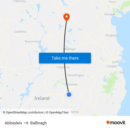 Abbeyleix to Ballinagh map