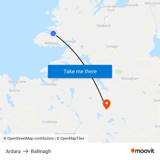 Ardara to Ballinagh map