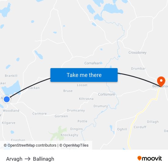 Arvagh to Ballinagh map