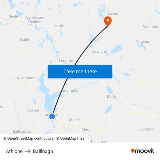 Athlone to Ballinagh map