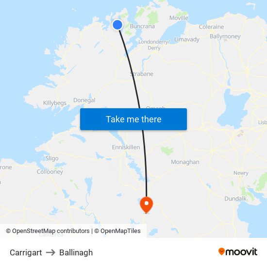 Carrigart to Ballinagh map