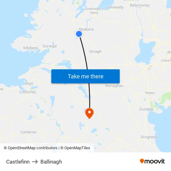 Castlefinn to Ballinagh map