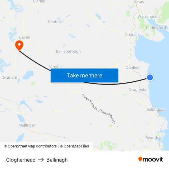 Clogherhead to Ballinagh map