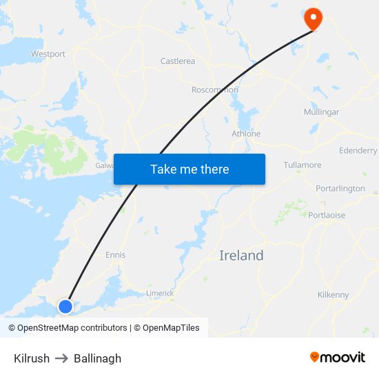 Kilrush to Ballinagh map