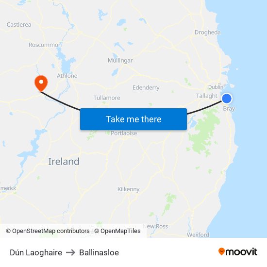 Dún Laoghaire to Ballinasloe map