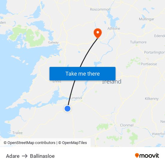 Adare to Ballinasloe map