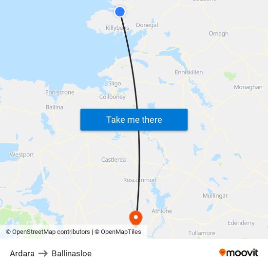 Ardara to Ballinasloe map