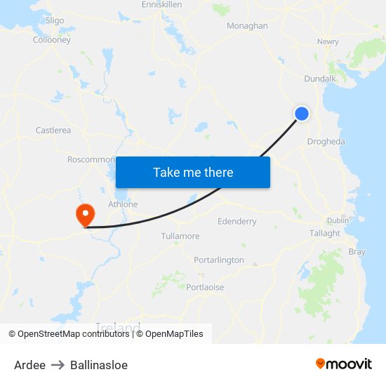 Ardee to Ballinasloe map