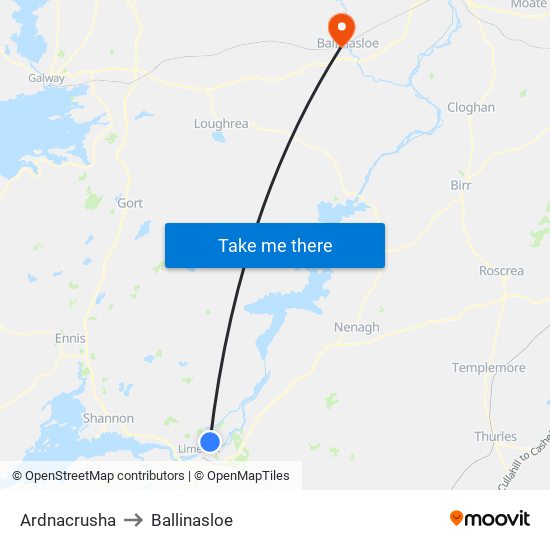 Ardnacrusha to Ballinasloe map