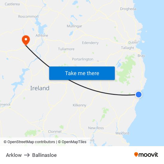 Arklow to Ballinasloe map