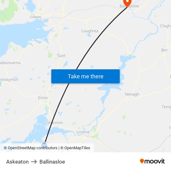 Askeaton to Ballinasloe map
