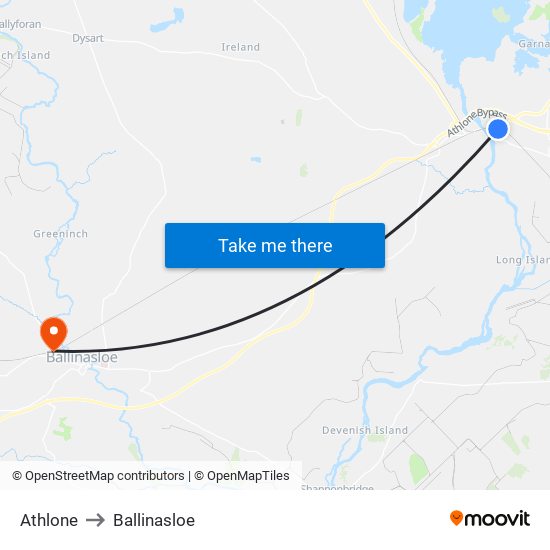 Athlone to Ballinasloe map