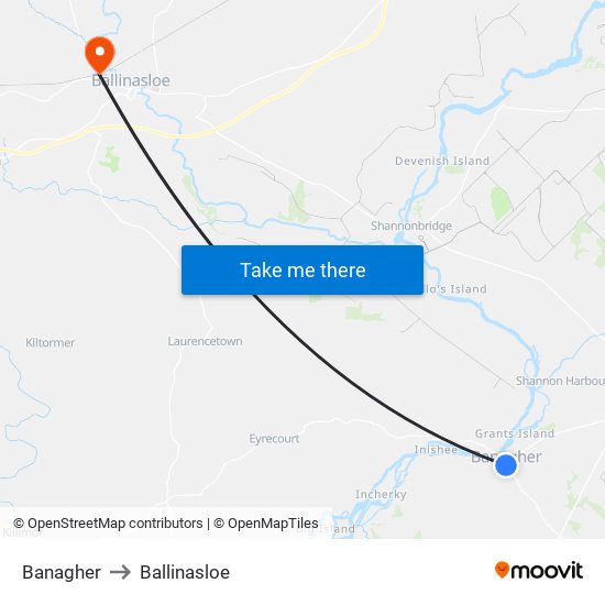 Banagher to Ballinasloe map