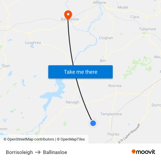 Borrisoleigh to Ballinasloe map