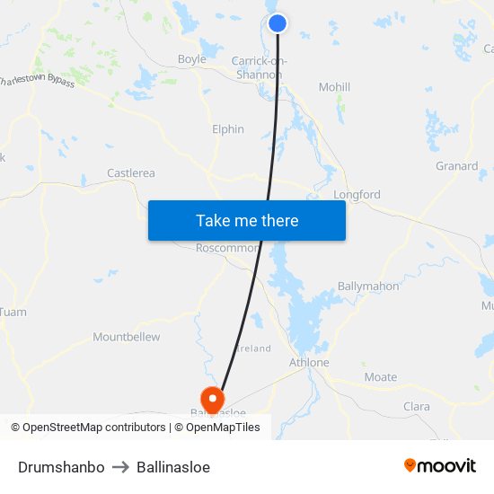 Drumshanbo to Ballinasloe map