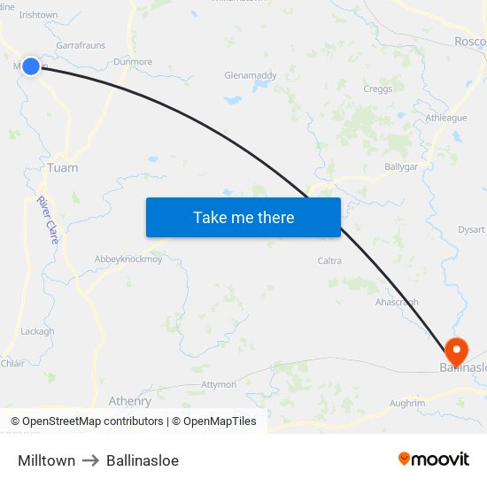 Milltown to Ballinasloe map