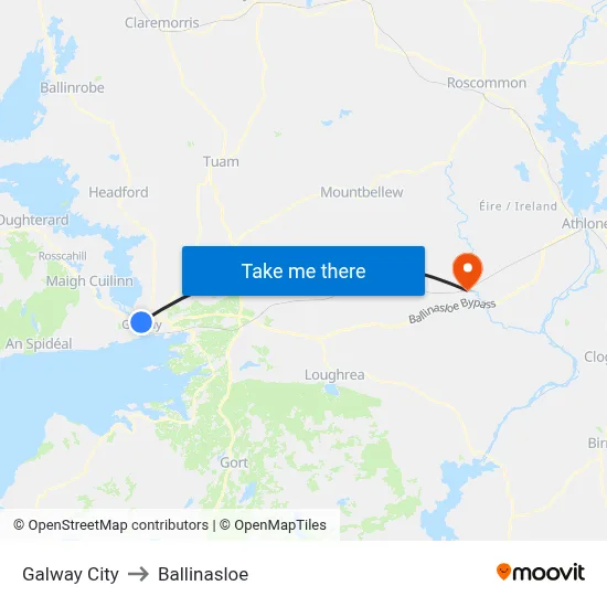 Galway City to Ballinasloe map