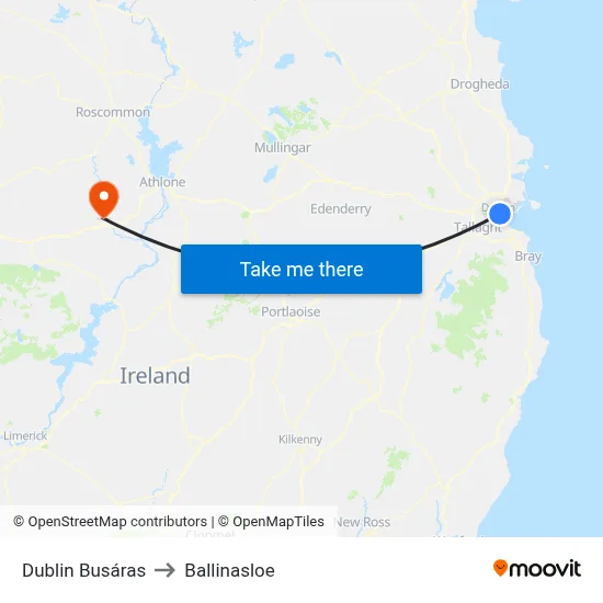 Dublin Busáras to Ballinasloe map