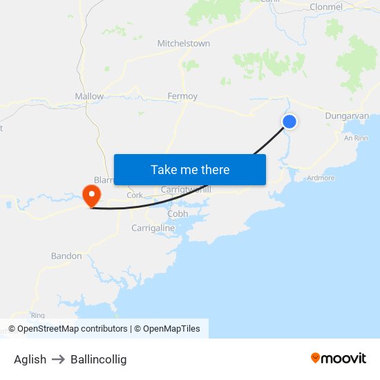 Aglish to Ballincollig map
