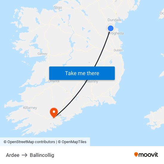 Ardee to Ballincollig map