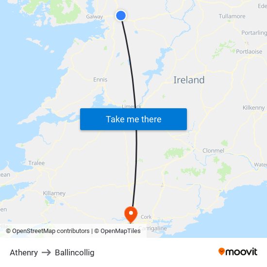 Athenry to Ballincollig map