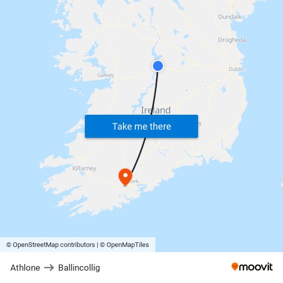 Athlone to Ballincollig map