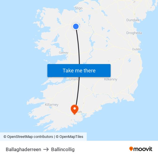 Ballaghaderreen to Ballincollig map