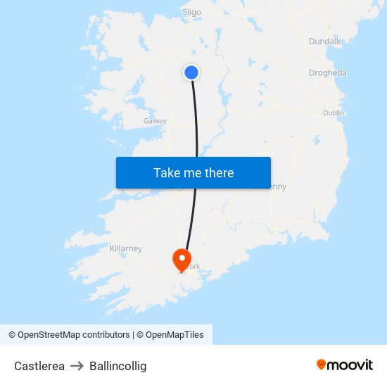 Castlerea to Ballincollig map