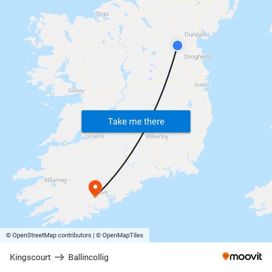 Kingscourt to Ballincollig map