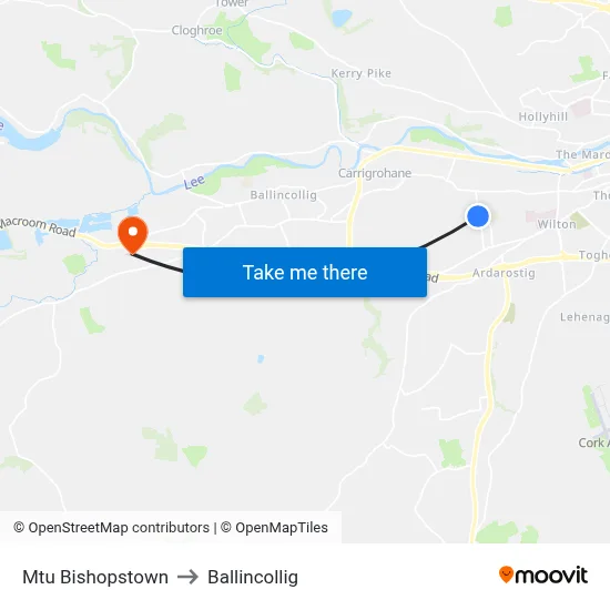 Mtu Bishopstown to Ballincollig map
