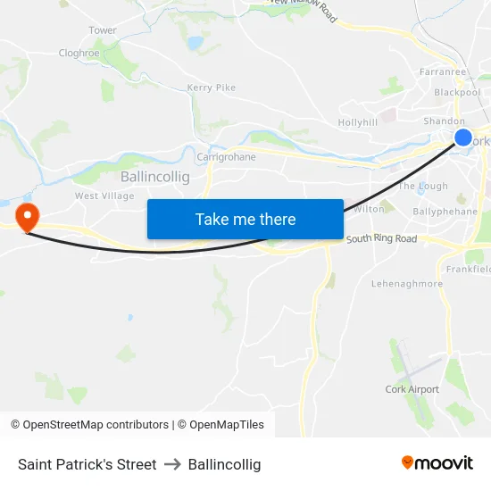 Saint Patrick's Street to Ballincollig map
