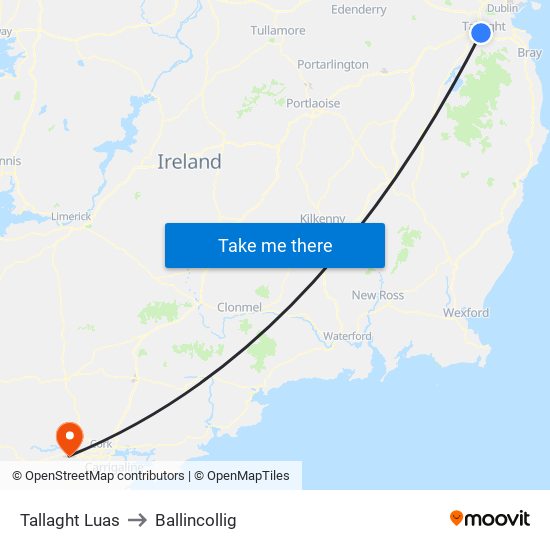 Tallaght Luas to Ballincollig map