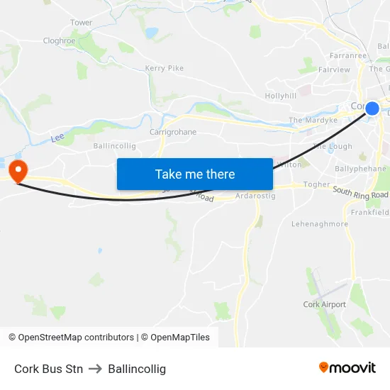 Cork Bus Stn to Ballincollig map